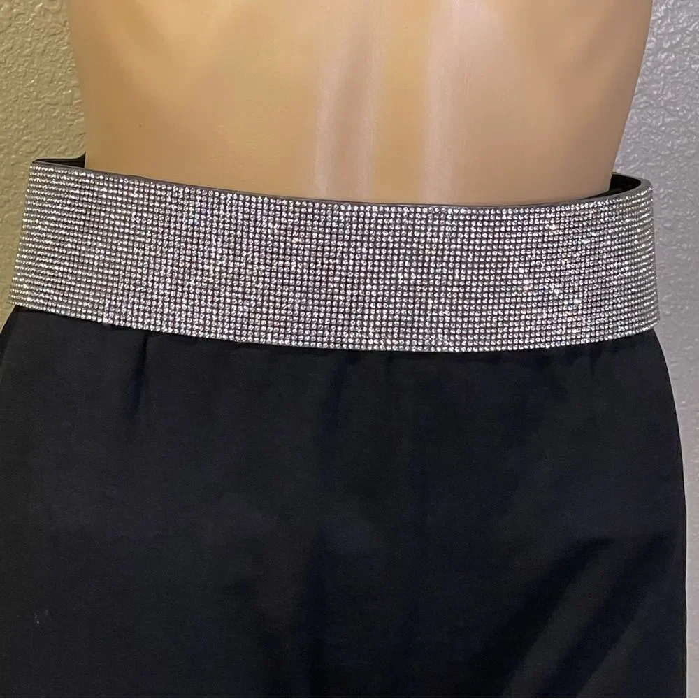 YIK Fung Stretchy Crystal Belt Black with silver Crystals